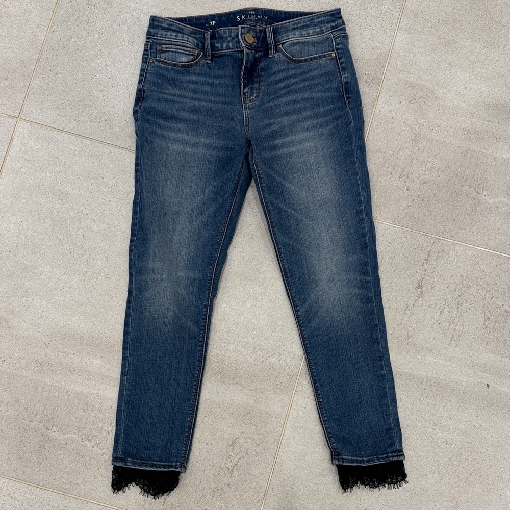 White House Black Market The Skinny Ankle Black Lace Ankle Detail Jeans